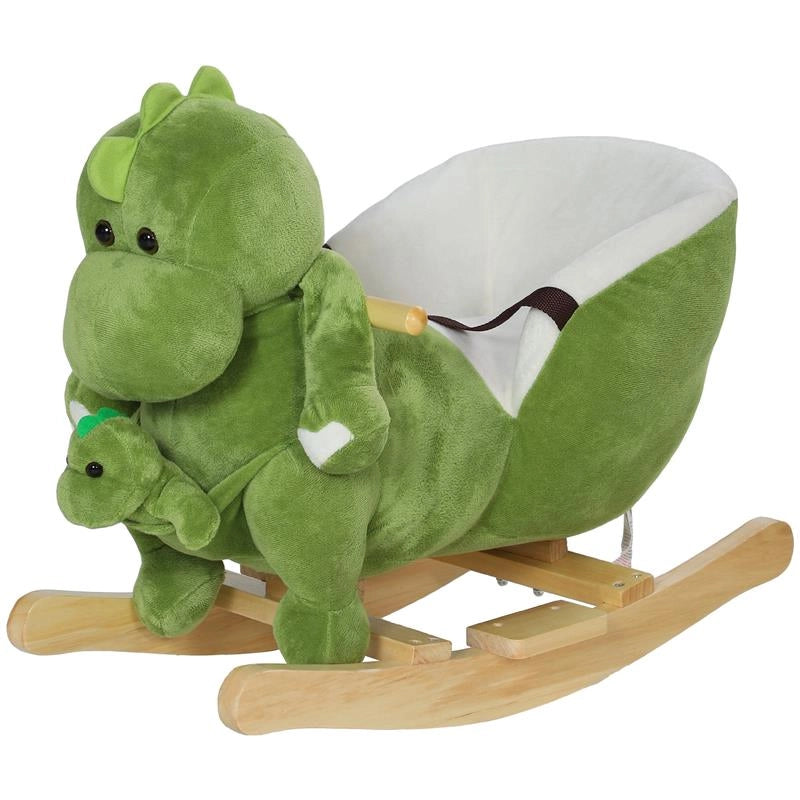 CAVALLO A DONDOLO PER BAMBINI 18-36 MESI A DINOSAURO CON SUONI E RIVESTIMENTO MORBIDO 62X33X45 CM VERDE