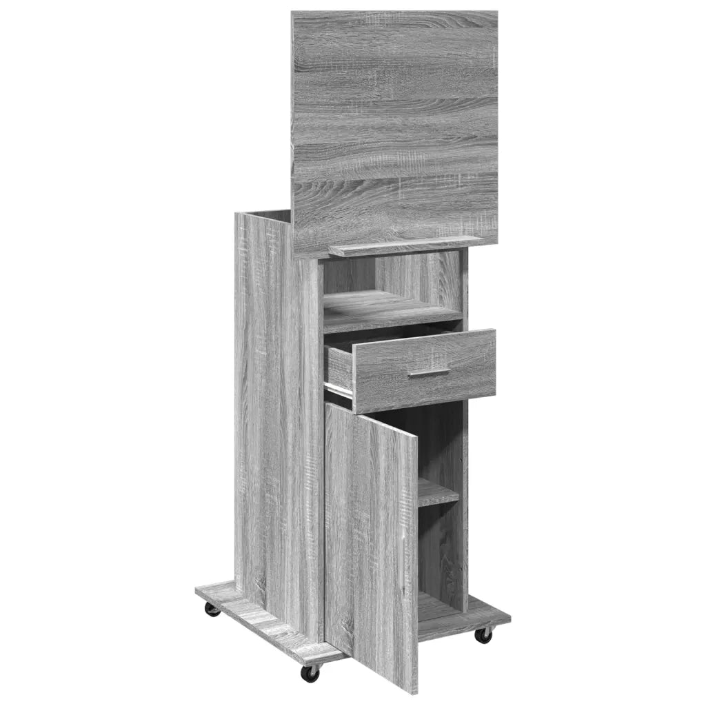 Leggio con Ruote Cassetto Grigio Sonoma 55x55x107cm Multistrato CFW3083740