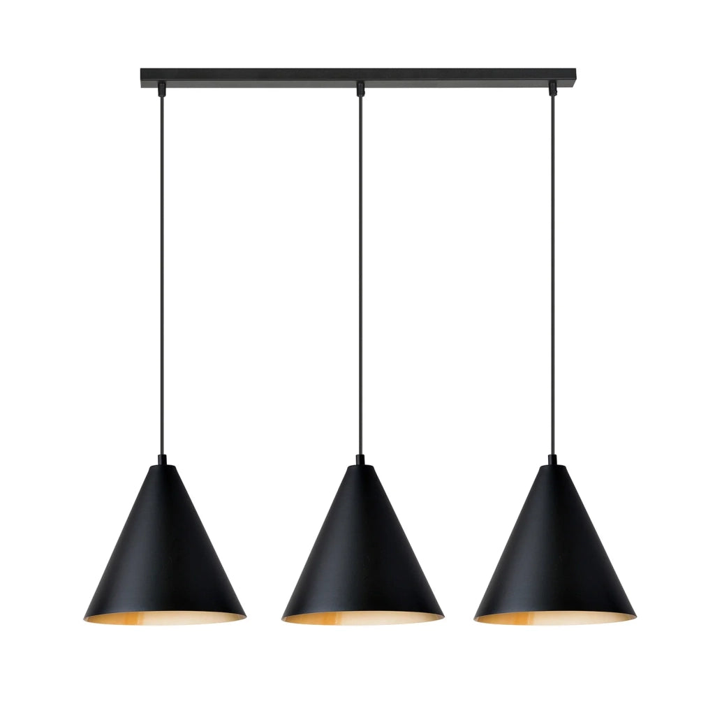 Sospensione Nordica Ninhursag 3 Luci In Acciaio Nero E Oro