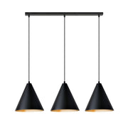 Sospensione Nordica Ninhursag 3 Luci In Acciaio Nero E Oro