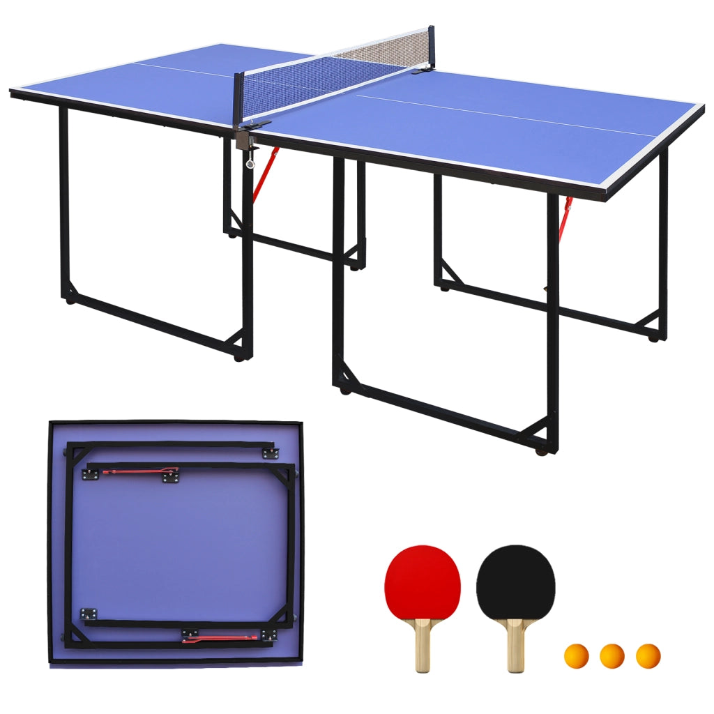 TAVOLO DA PING PONG PIEGHEVOLE 182x91x76,2 cm MDF Nero/Blu Set completo