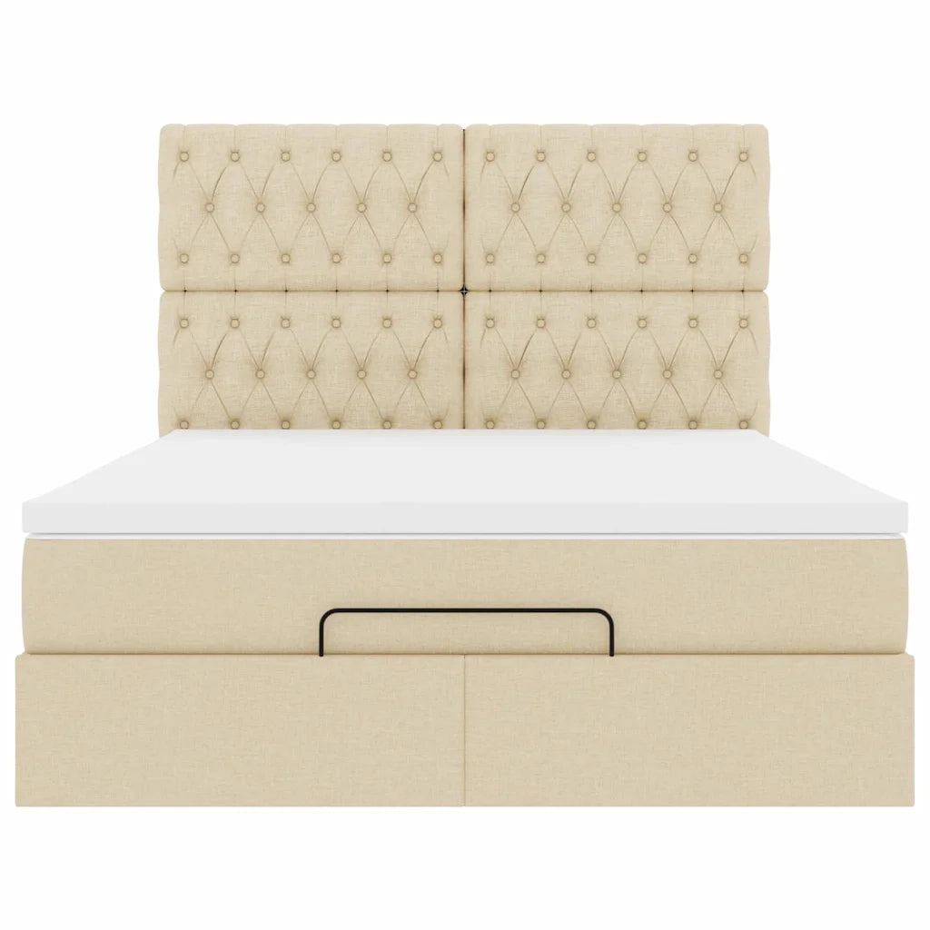 Struttura Letto Pouf con Materasso Crema 140x200 cm in Tessuto 3314098