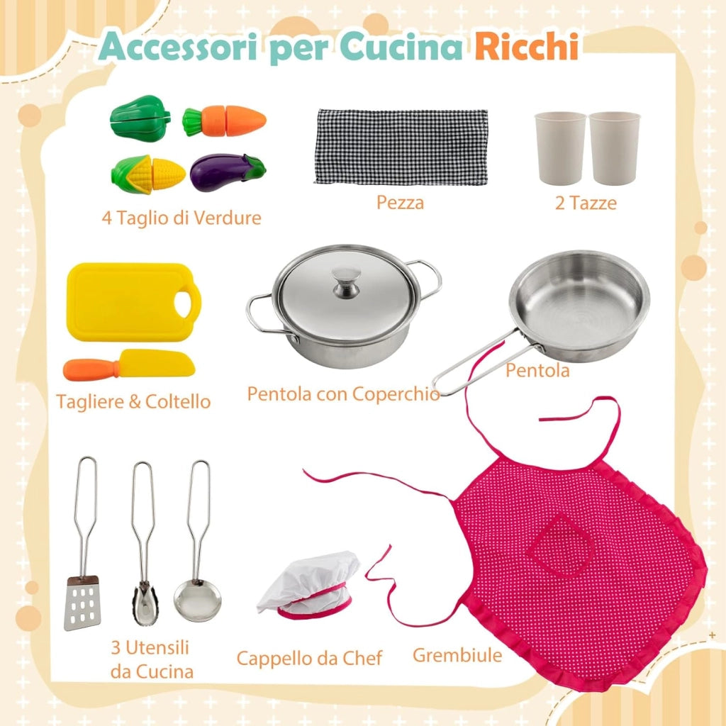 Set di Cucina Giocattolo per Bambini, con Luci e Suoni, Cappa Aspirante illuminata, Fornelli, Forno a Microonde, Distributore d'acqua e Lavatrice, Ideale per Bambini 3 Anni+ (Grigio)