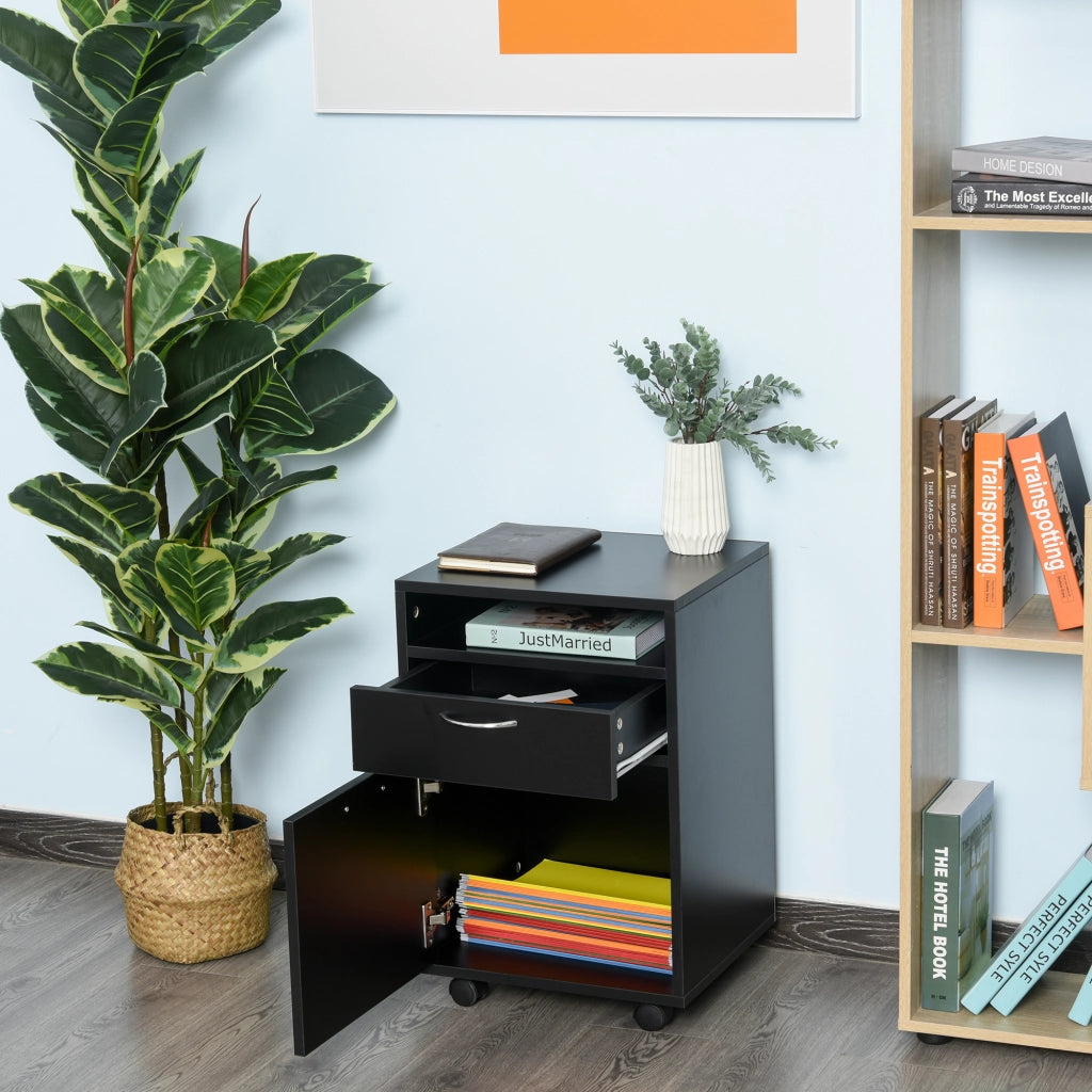 Cassettiera da Ufficio con Anta e Ripiano Aperto ¨C zephmum ¨C Nero, 40x35x60 cm