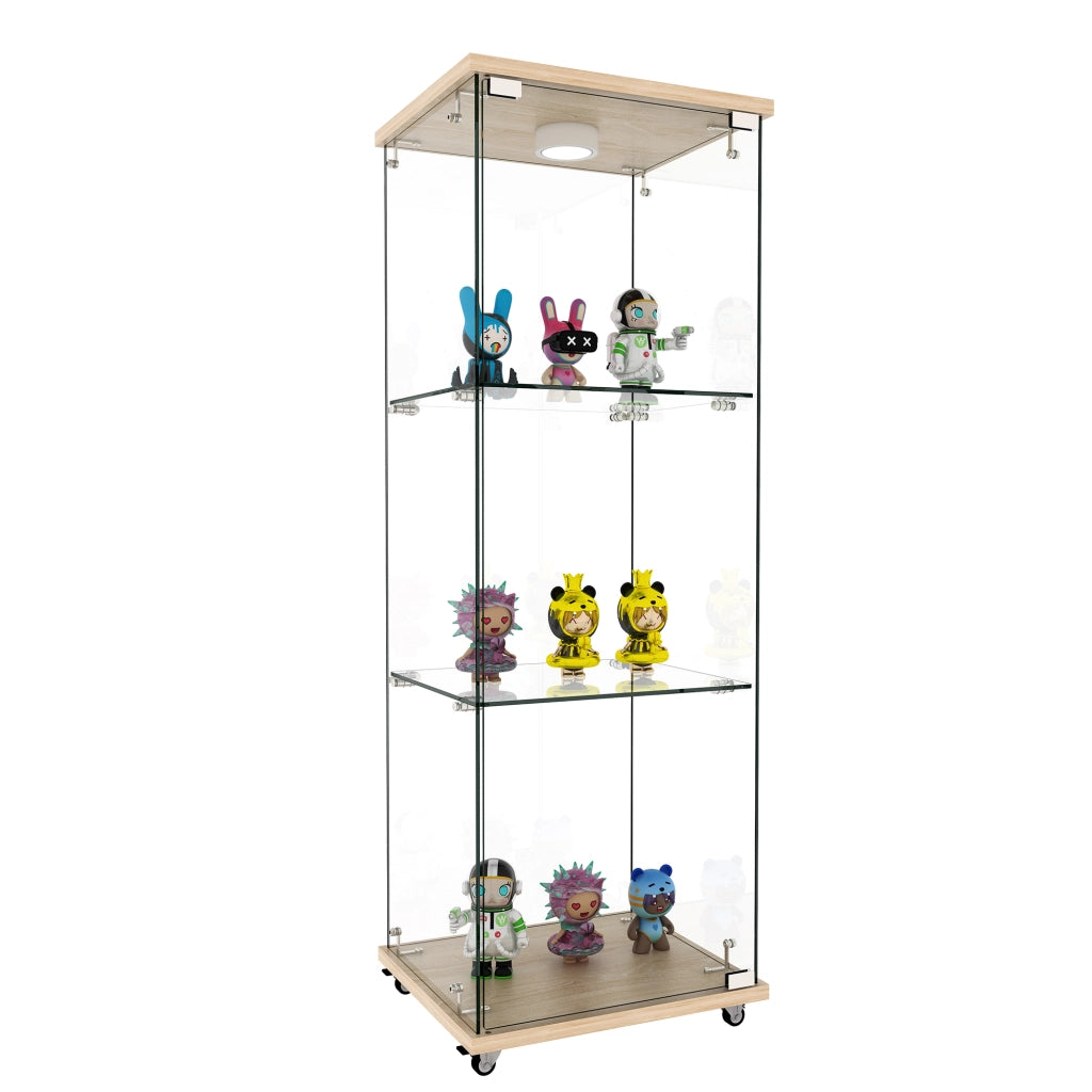Vetrina in vetro con led e 1 anta, 3 ripiani, per soggiorno e camera da letto, natural, 124.5 × 49.0 × 11.7 cm