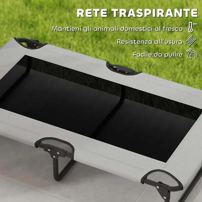 LETTO PER CANI GRANDI PIEGHEVOLE CON TESSUTO A RETE DA INTERNO ED ESTERNO, 107X61X20 CM, GRIGIO CHIARO