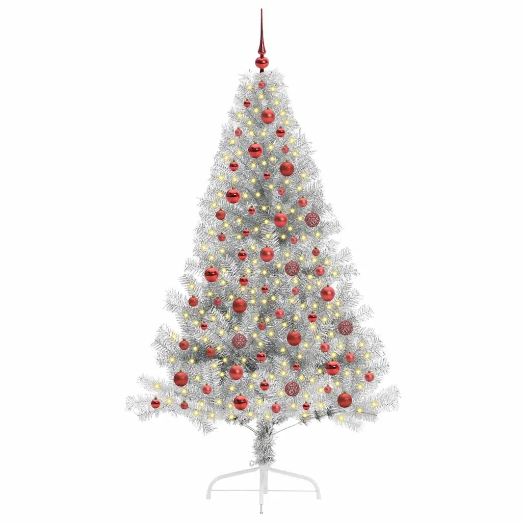 Albero di Natale artificiale con luci integrate Argento 180 cm 3397206