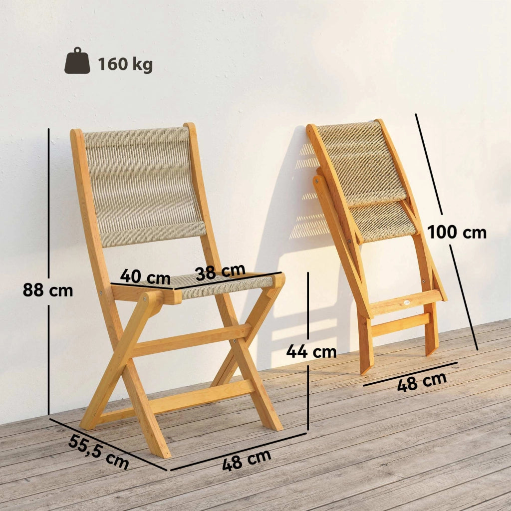 Set 2 Sedie Pieghevoli da Giardino Supporto fino a 160 kg in Rattan PE e Legno di Acacia Beige