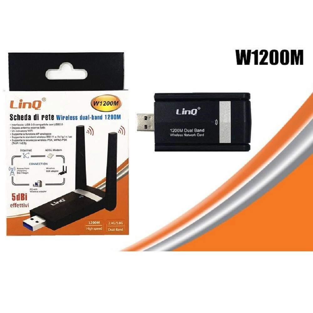 Trade Shop - Adattatore Scheda Di Rete Usb 3.0 Wifi Dual Band 1200m Amplificata 5 Dbi W1200m -