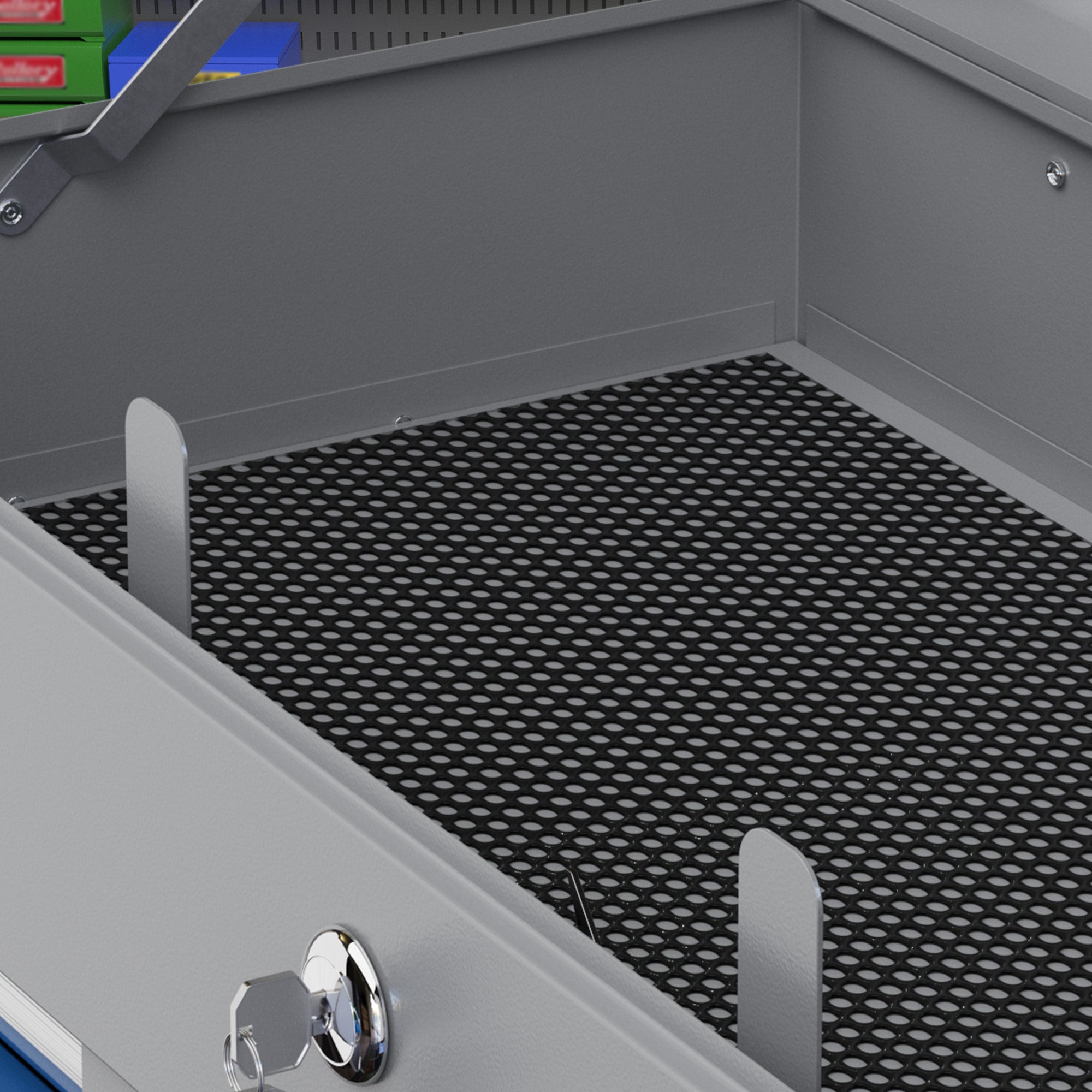 Cassetta Attrezzi con 6 Cassetti un Bauletto e 2 Chiavi 60x26x34 cm in Acciaio Blu