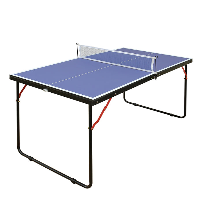 Tavolo da Ping Pong Mini Pieghevole con Tendirete Salvaspazio con Maniglie di Trasporto Azzurro