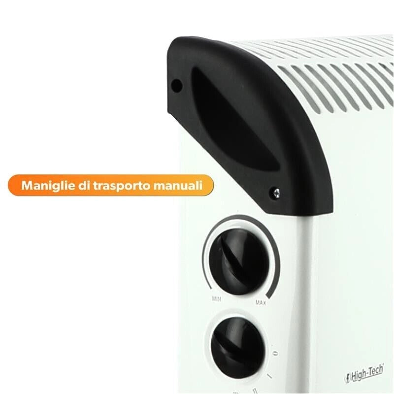 HIGH-TECH TERMOCONETTORE DA TERRA BIANCO E NERO 1800 W CON MANIGLIE PER SPOSTAMENTO E FUNZIONE ANTISURRISCALDAMENTO