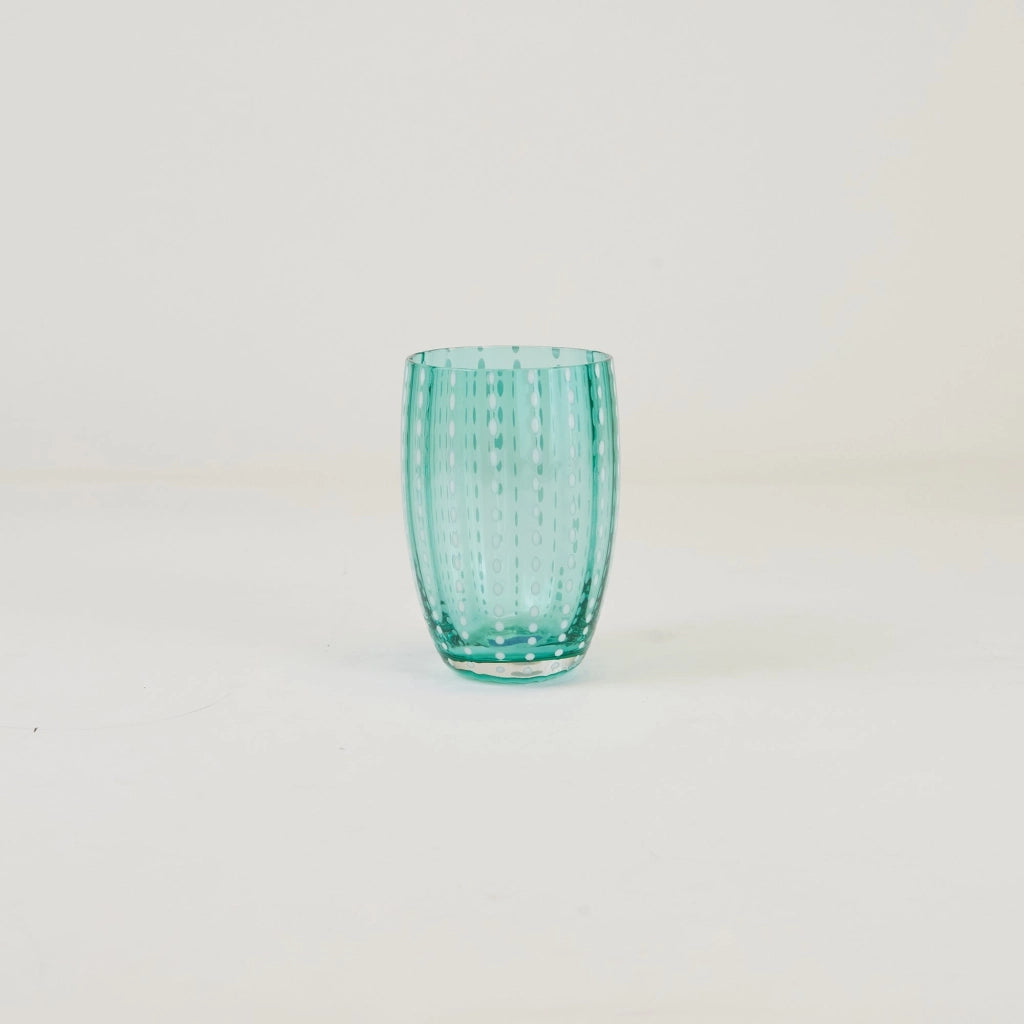 Zafferano Perle Bicchiere Verde - Vetro Colorato Soffiato a Bocca, 32 cl, Lavorato a Mano - Set da 2 Tumblers Artigianali per Acqua o Cocktail