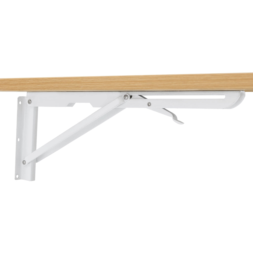 Scrivania pieghevole multifunzionale a parete in legno con supporto metallico bianco per piccoli spazi