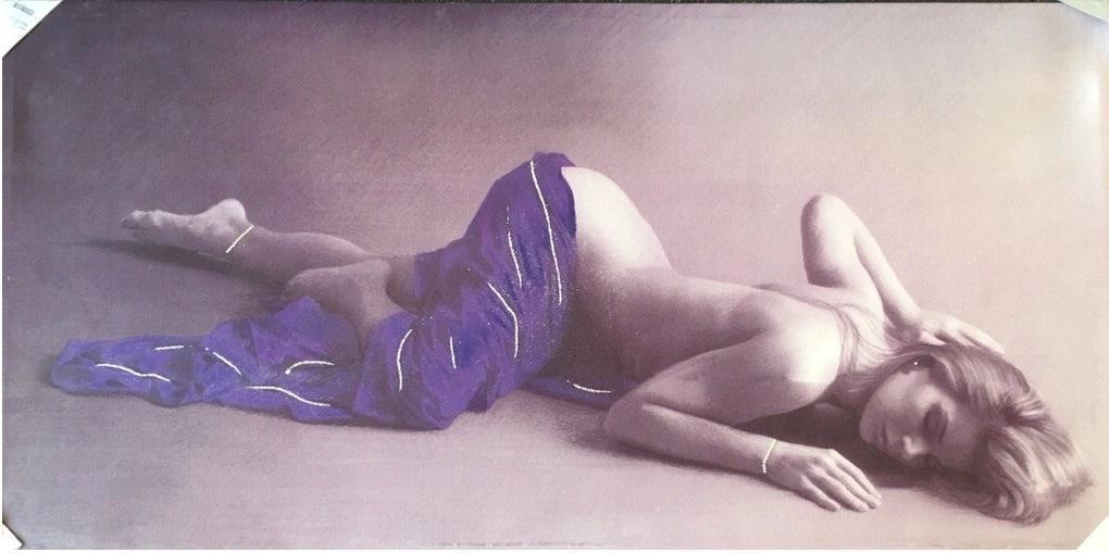 Quadro da Parete Dipinto Medio Donna con Telo Viola e Strass 50 x 100 cm