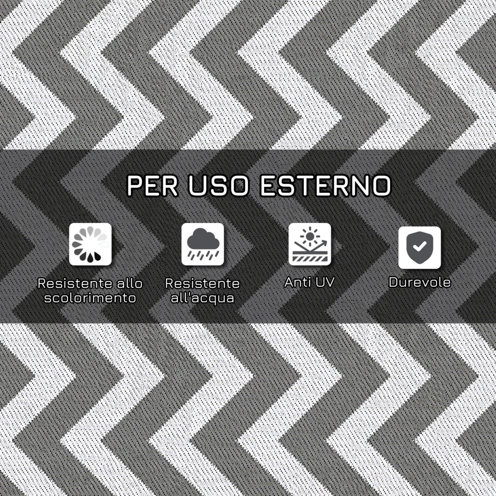 Tappeto da Esterno Reversibile 121x182 cm con Fantasia Geometrica Grigio e Bianco