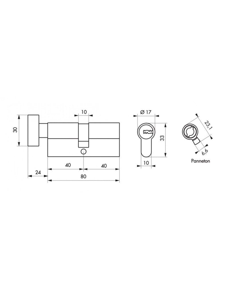 Cilindro europeo Transit 1 con pomolo 40 x 40 mm, nichelato, funzione emergenza, 5 chiavi – THIRARD