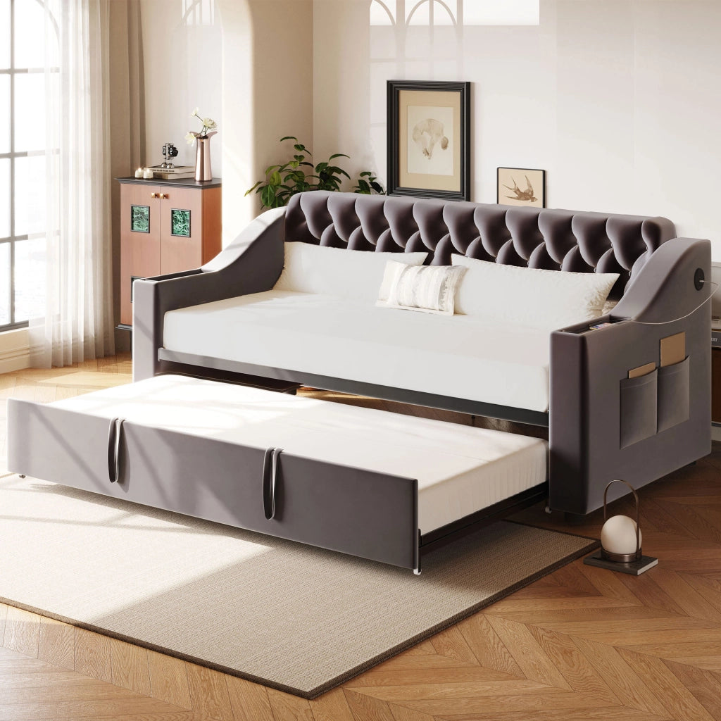 Letto divano poltrona in velluto grigio scuro 90x190 cm