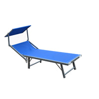 Lettino Prendisole Tessuto in Texilene con Parasole Blu Ibiza