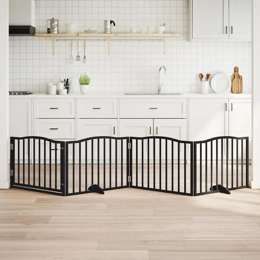 Cancelletto per cani con porta pieghevole 4 pannelli nero 320 cm in legno di pioppo 352225