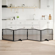 Cancelletto per cani con porta pieghevole 4 pannelli nero 320 cm in legno di pioppo 352225