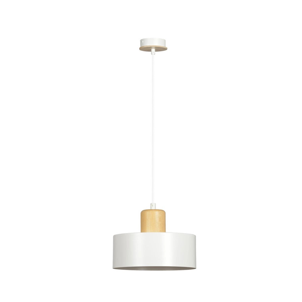 Lampada a sospensione TORIN in acciaio bianco e legno