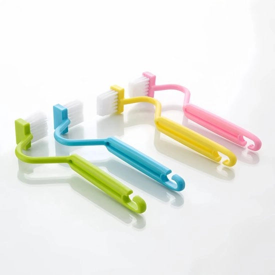 Set di spazzole per il water WC a forma di V - 4 pezzi - spazzola curva per il water - lunghezza in acciaio - setole robuste - materiale PP, 21 cm
