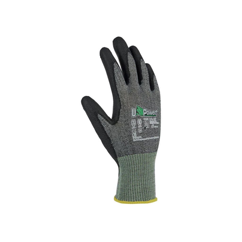 U-Power GUANTI DA LAVORO ANTITAGLIO B SAMBA IN NYLON/PU- FOAM Col. Grigio/Verde  tg. 8 12.00 paia