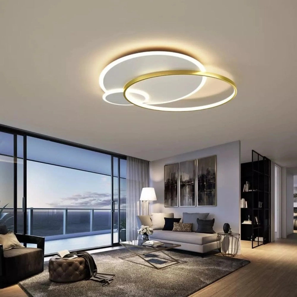 Trade Shop - Plafoniera Led 42w Cerchio Oro Bianco Moderno Soffitto Tonda Luce Naturale 71554 -