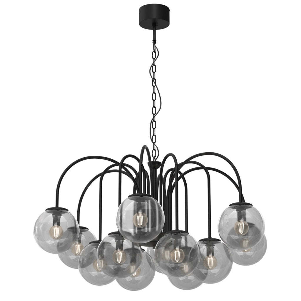 Lampadario Cambridge glamour nero 12 sfere fumé E14