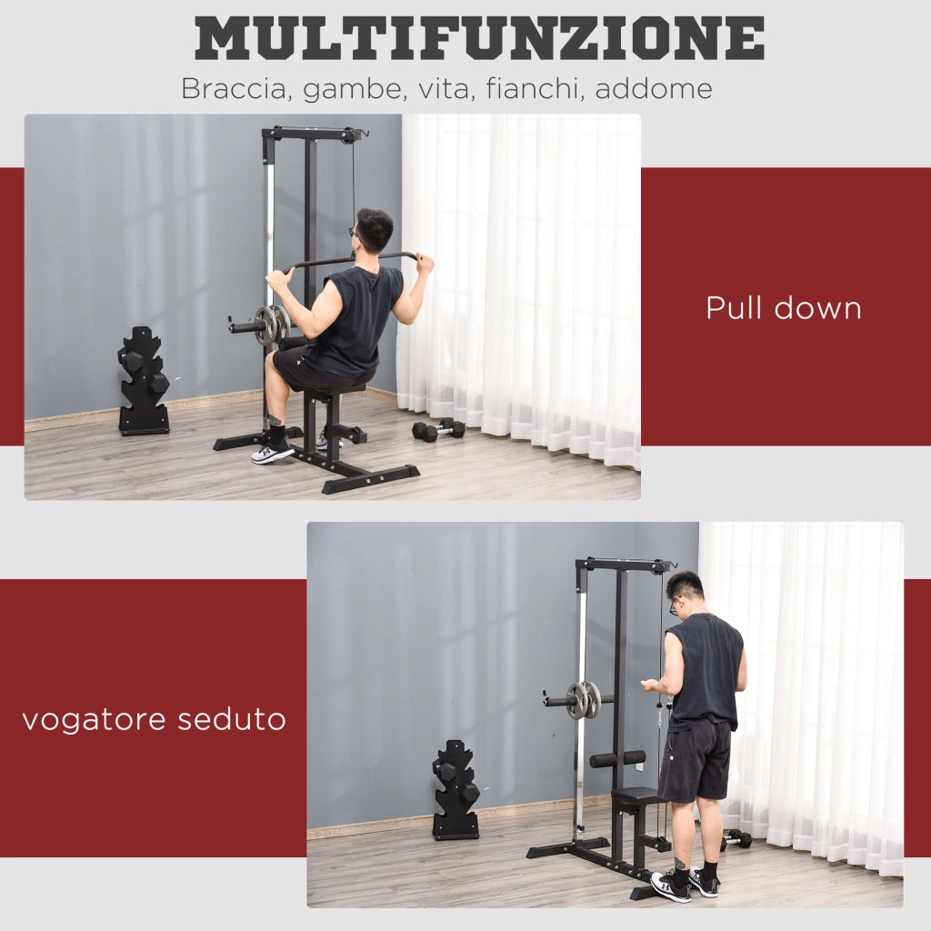 EasyComfort Stazione Fitness Pull Down da Casa con Panca e Cavo Regolabile, in Acciaio 107x120x190cm Nero
