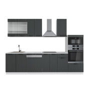 Cucina componibile Fame-Line Antracite rustico/Bianco 300 cm con armadio alto, PL Marmo Vicco