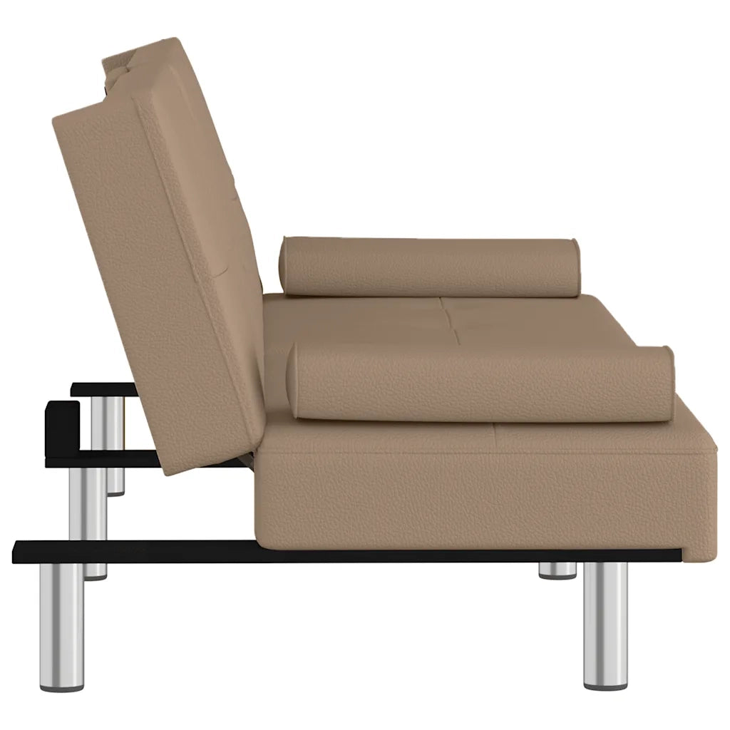 Divano Letto con Portabicchieri in Similpelle Cappuccino 351929