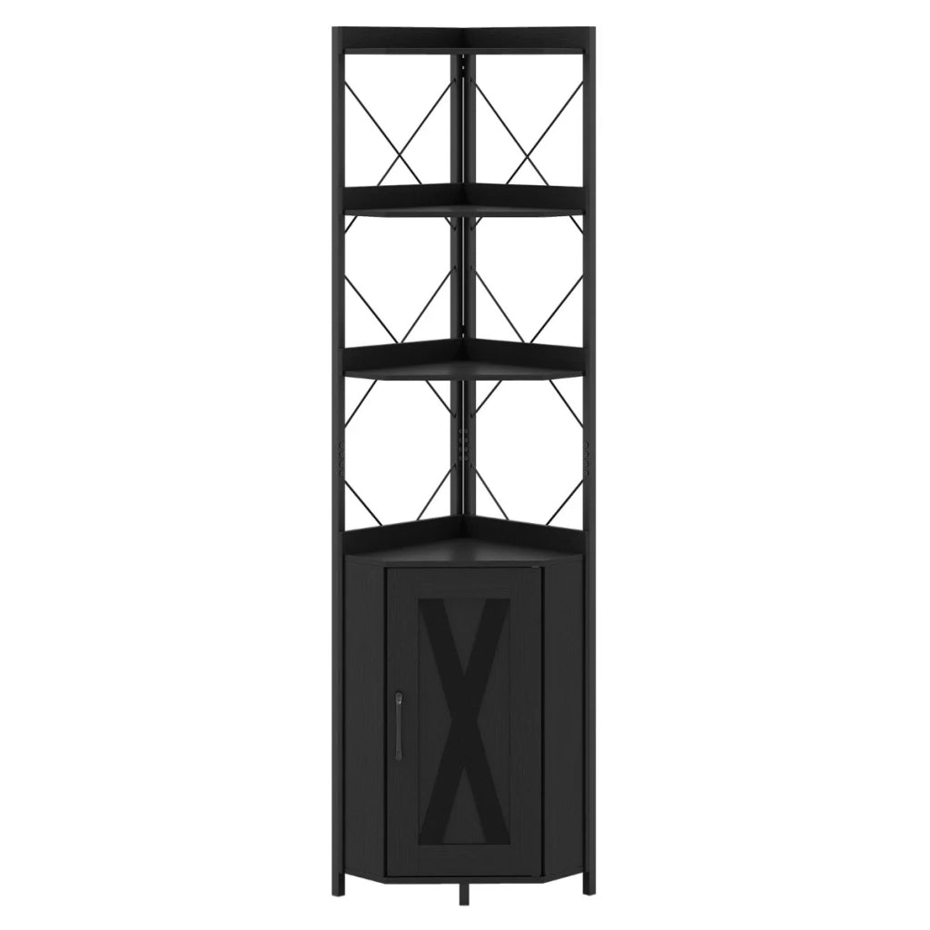 Mobile angolare con contenitore e ripiani aperti 38 x 38 x 180 cm struttura solida 5 livelli moderno metallo nero 20_0019359