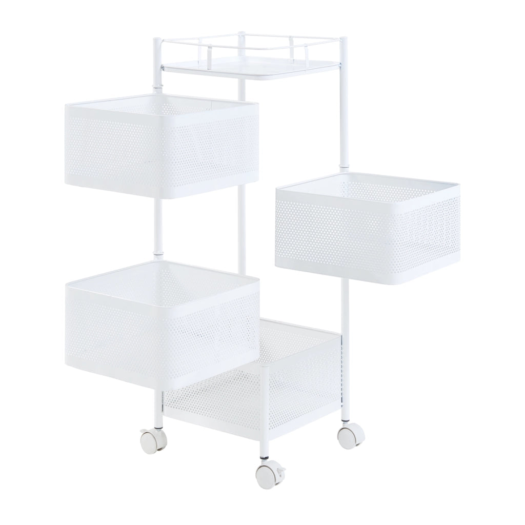 Carrello da Stoccaggio Sunndal in Acciaio con 4 Cestelli Girevoli - Bianco [en.casa]