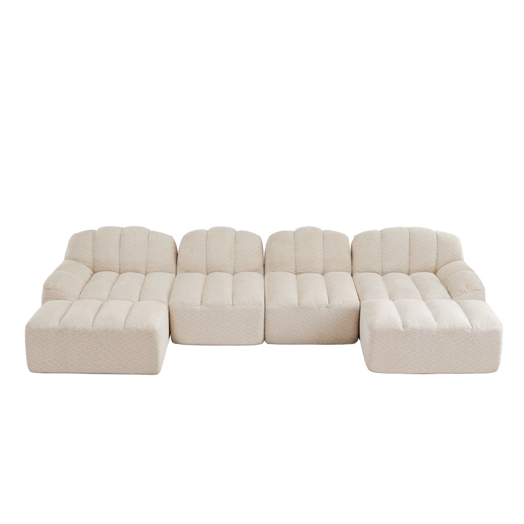 Divano modulare angolare 4 posti con pouf; forma a U; 366 x 165 x 79 cm; beige bianco