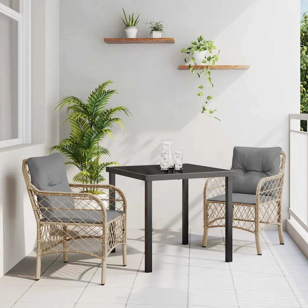 Set da Pranzo per Giardino con cuscino 3 pcs Beige polyrattan 3380232