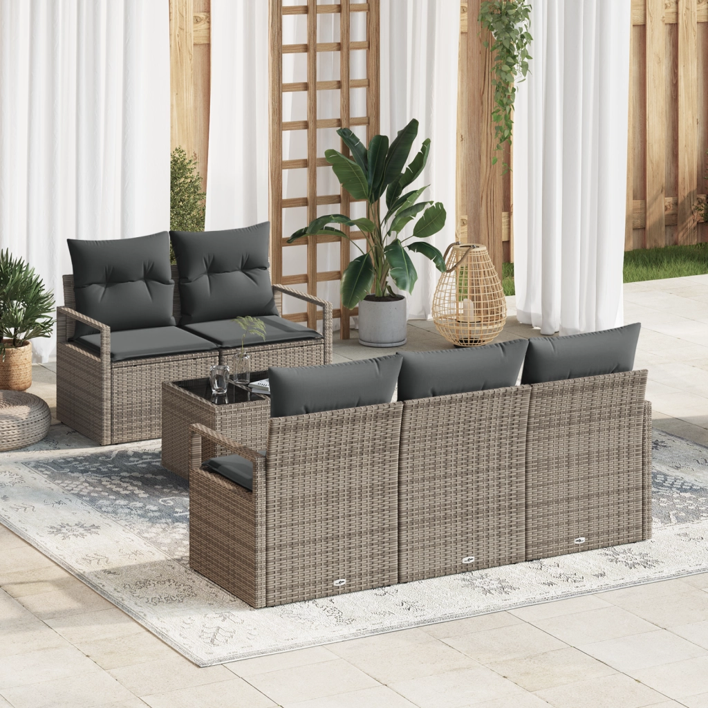 Set Divano da Giardino a 6 Pezzi con Cuscini Grigi in Polyrattan