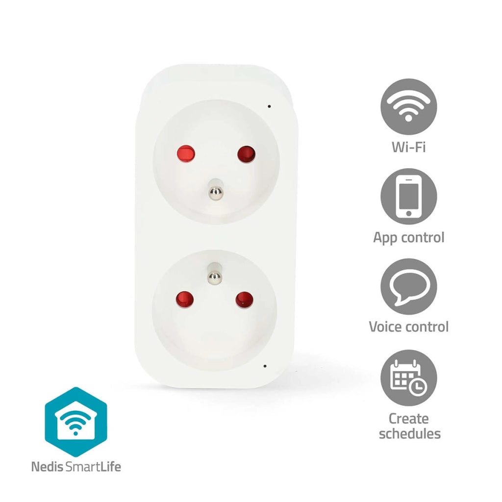 Presa doppia SmartLife IP21 Wattmeter 3680W Tipo E Wi-Fi Connected Francia Bianco Nedis
