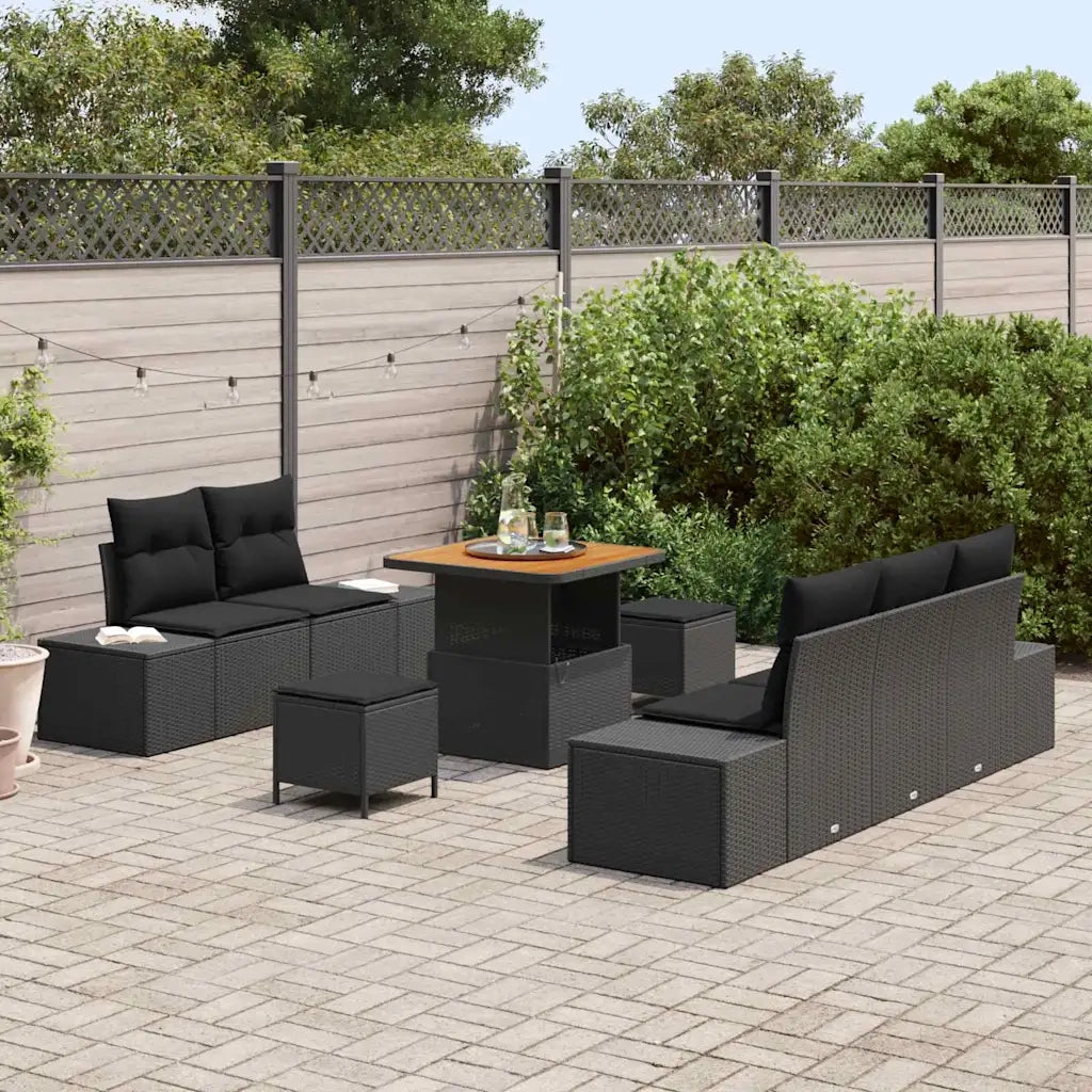 Set Divano da Giardino con cuscino 8 pcs Nero Poly Rattan 3364674