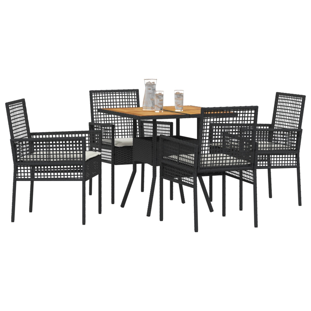 Set da pranzo da giardino in 5 pezzi con cuscini neri in polyrattan