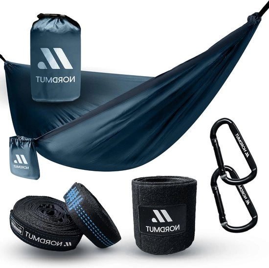 Hangmat per due persone 170x300cm resistente alle intemperie con set di fissaggio e set di protezione contro le onde - massima capacità di carico 300 kg - per camping all'aperto e per la zona esterna