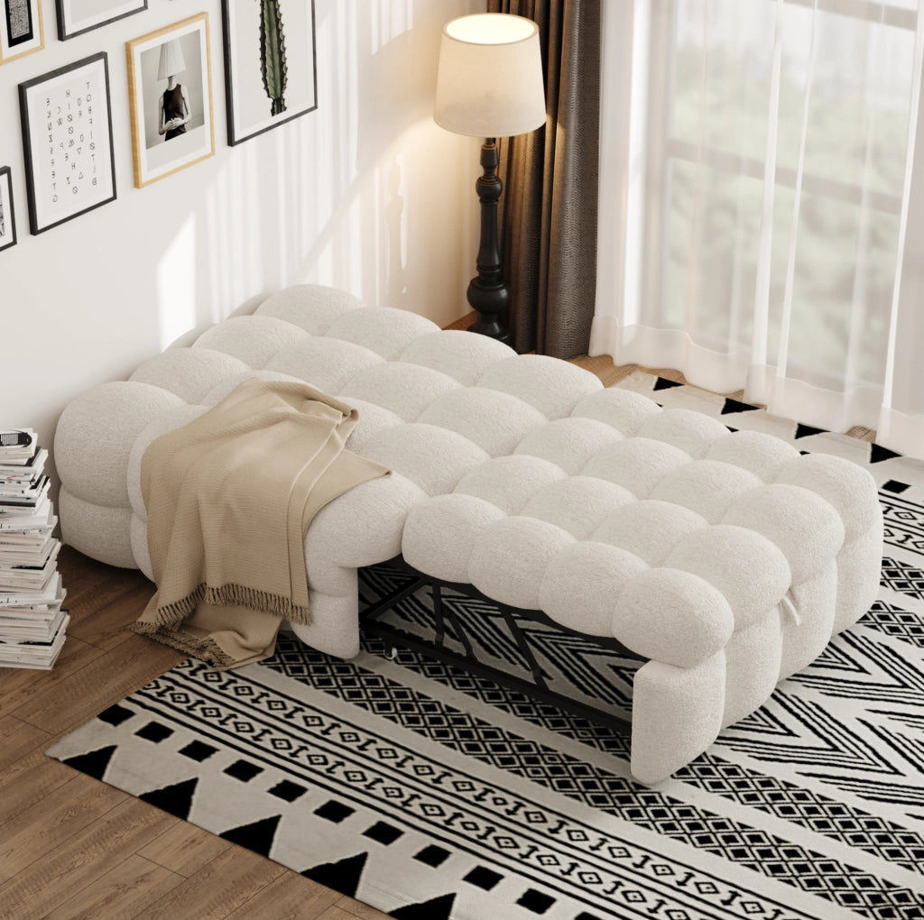 Pouf letto singolo trasformabile 2 in 1 183x76 cm in tessuto teddy beige
