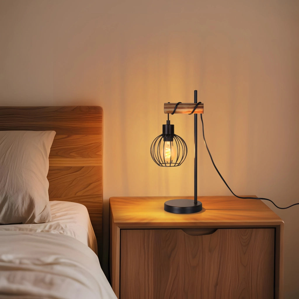 ZMH Lampada da tavolo vintage industriale retrò metallo nero E27 senza lampadina per soggiorno ufficio