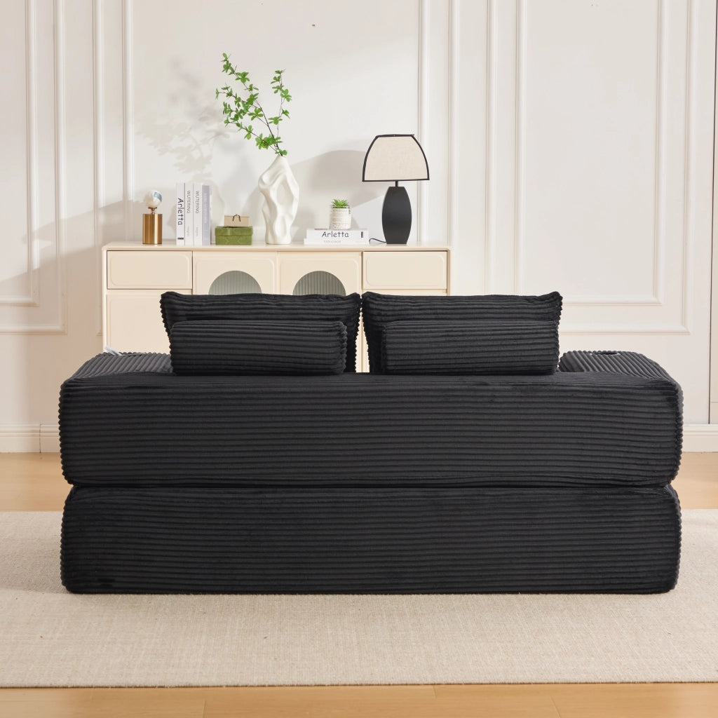 Divano letto 2 posti - con tasche laterali e portabicchieri - in corduroy nero