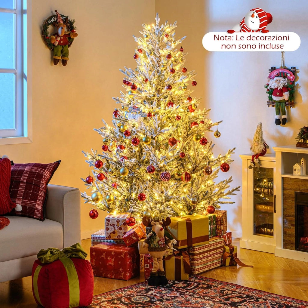 Albero Artificiale Preilluminato 180 cm, Albero di Natale Innevato con 340 Luci LED, 13 Modalità, Timer, Luminosità Regolabile e 762 Rami, Decorazioni per Casa e Ufficio (180 cm)