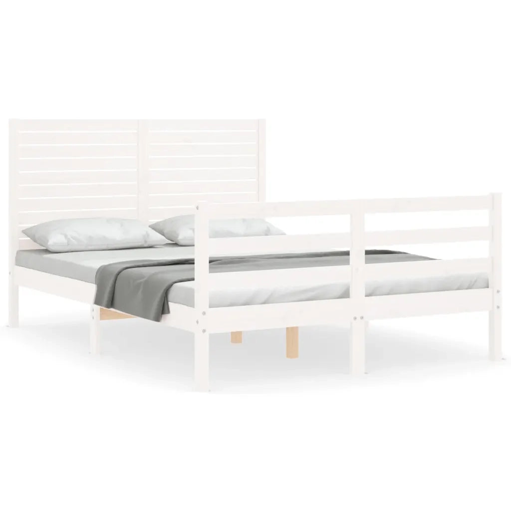 Giroletto con Testiera-Struttura Letto con testiera Bianco 140x190 cm in Legno Massello 170790