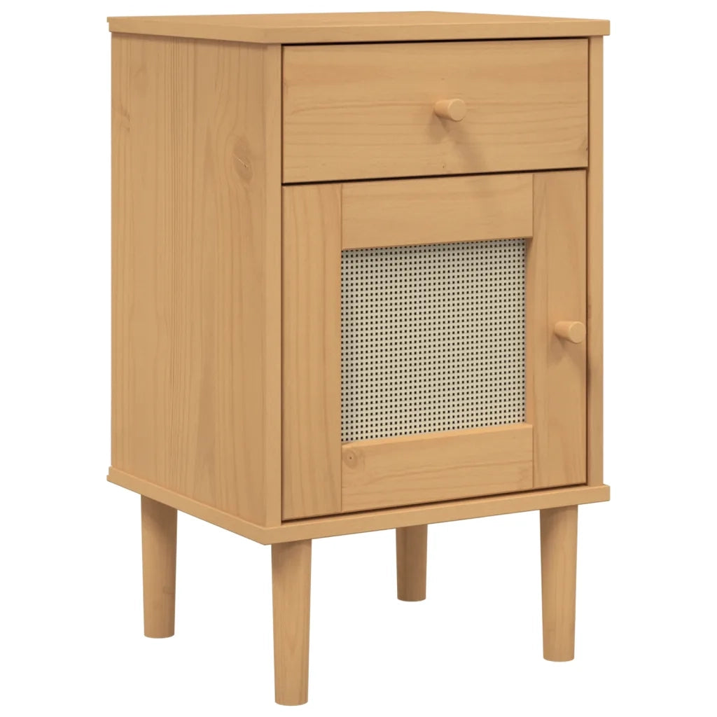 Comodino SENJA Aspetto Rattan Marrone 40x35x65 cm in Legno Pino 358013
