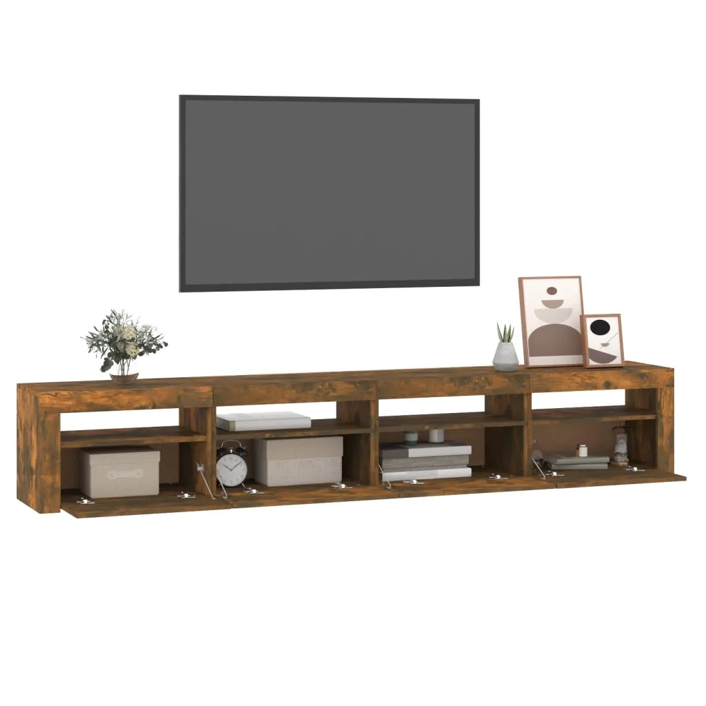 Mobile Porta TV con Luci LED Rovere Fumo 240x35x40 cm 3152767