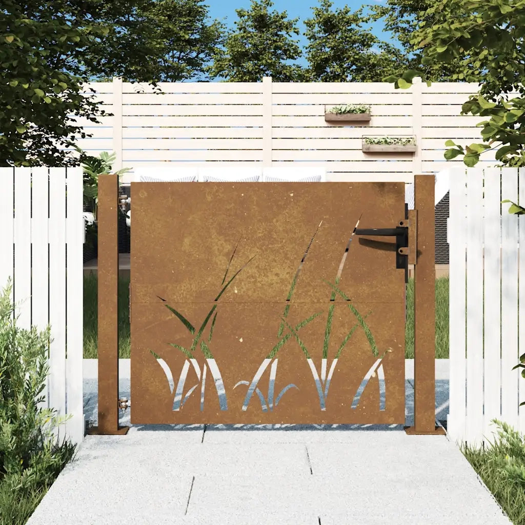 Cancello da giardino 100x75 cm in acciaio Corten con design erba 153226